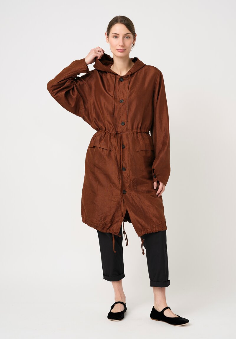 Christian Peau Silk Parka Coat in Terracotta Brown