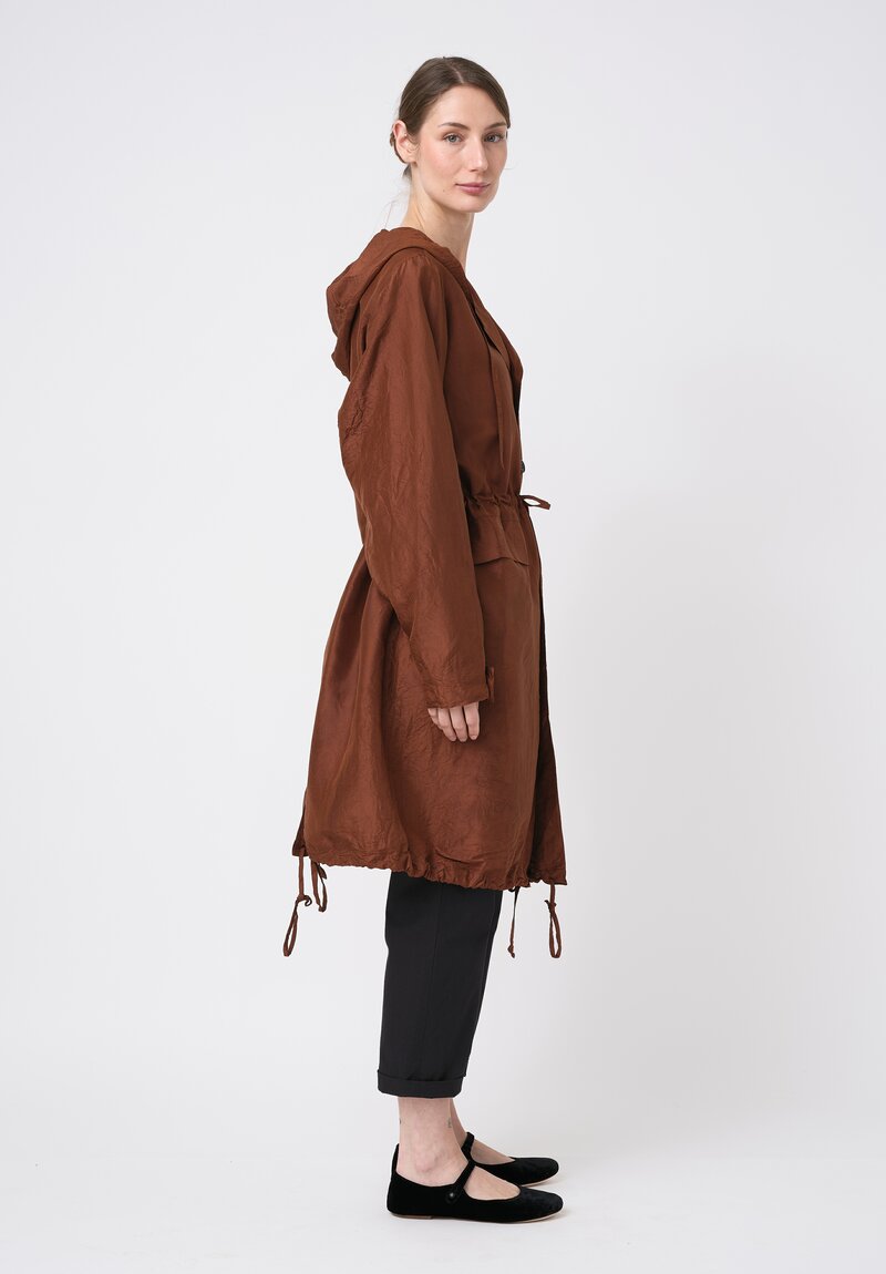 Christian Peau Silk Parka Coat in Terracotta Brown