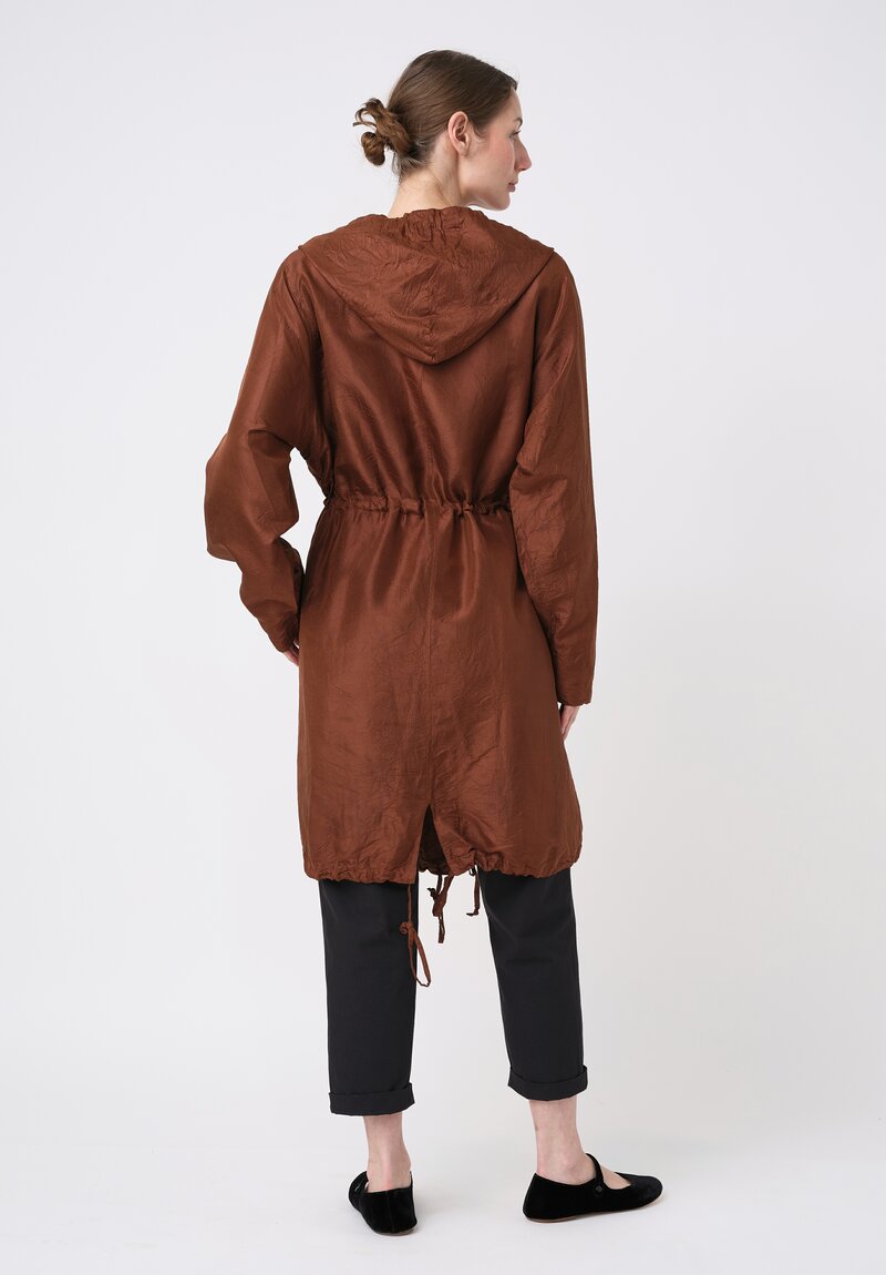 Christian Peau Silk Parka Coat in Terracotta Brown