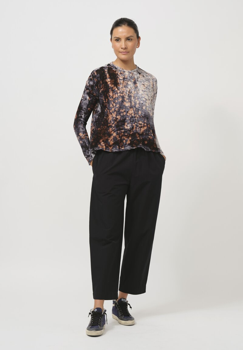 Gilda Midani Pattern-Dyed Long Sleeve Trapeze Tee in Deep Sea Black & Brown	