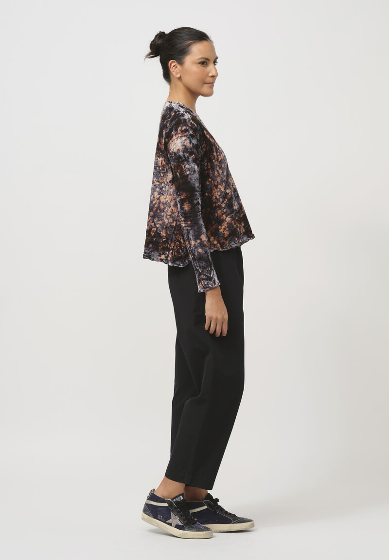 Gilda Midani Pattern-Dyed Long Sleeve Trapeze Tee in Deep Sea Black & Brown	