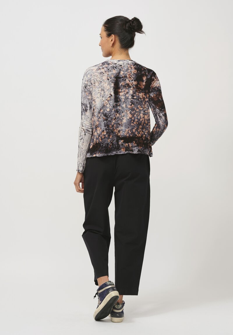 Gilda Midani Pattern-Dyed Long Sleeve Trapeze Tee in Deep Sea Black & Brown	