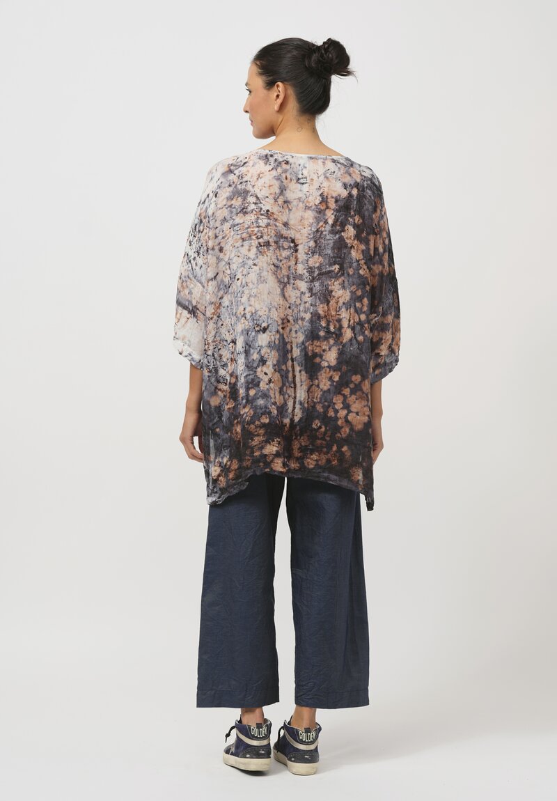 Gilda Midani Pattern-Dyed Linen Super Shirt in Deep Sea Black & Brown	