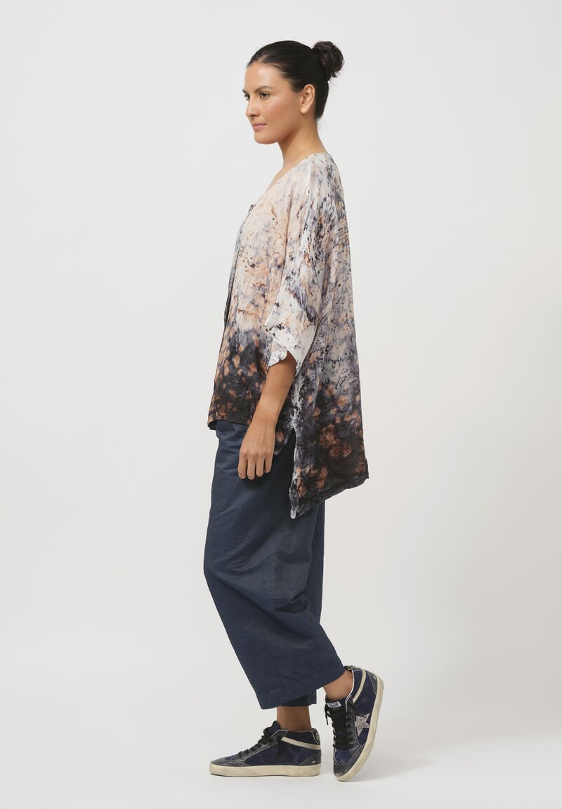 Gilda Midani Pattern-Dyed Linen Super Shirt in Deep Sea Black & Brown	