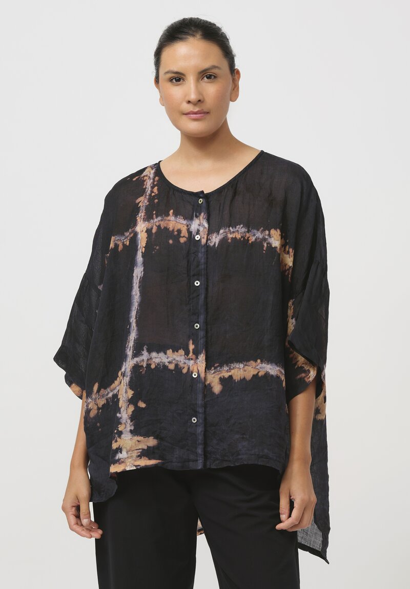 Gilda Midani Pattern-Dyed Linen Super Shirt in Burning Black & Brown	