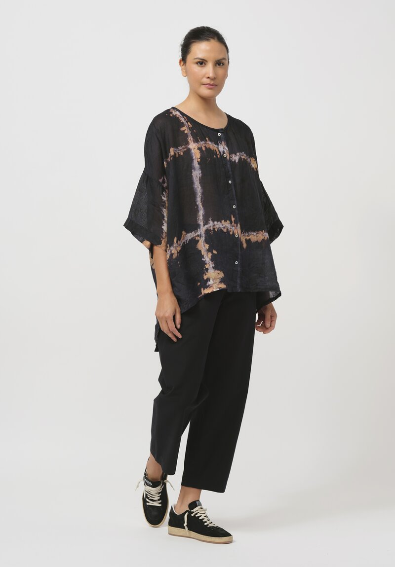 Gilda Midani Pattern-Dyed Linen Super Shirt in Burning Black & Brown	