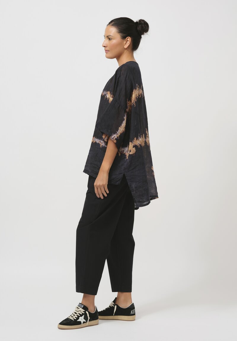 Gilda Midani Pattern-Dyed Linen Super Shirt in Burning Black & Brown	