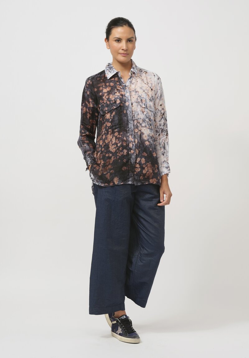 Gilda Midani Pattern-Dyed Linen Blind Shirt in Deep Sea Black & Brown	