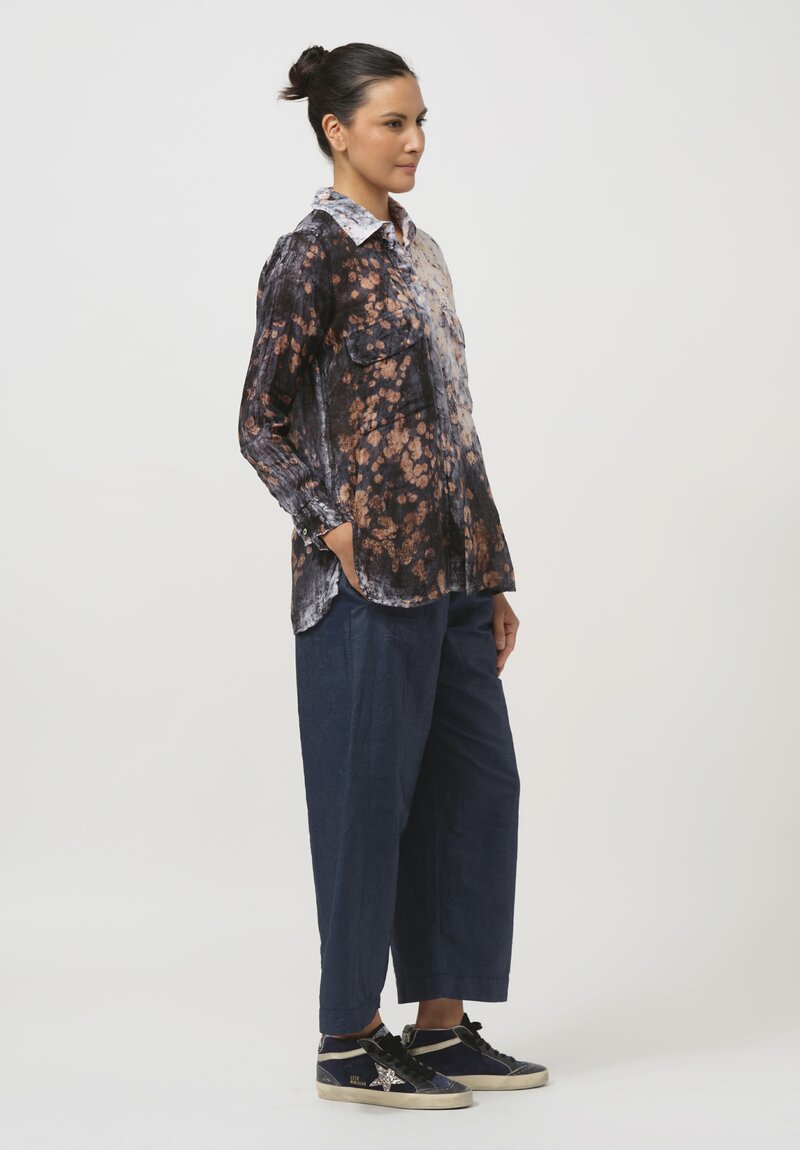 Gilda Midani Pattern-Dyed Linen Blind Shirt in Deep Sea Black & Brown	