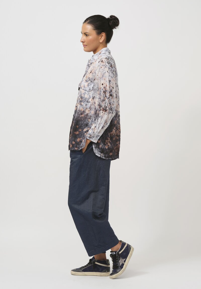 Gilda Midani Pattern-Dyed Linen Blind Shirt in Deep Sea Black & Brown	