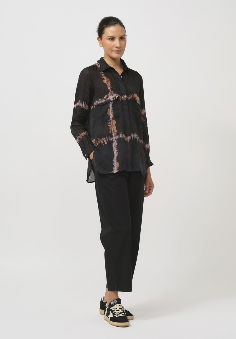 Gilda Midani Pattern-Dyed Linen Blind Shirt in Burning Black & Brown	