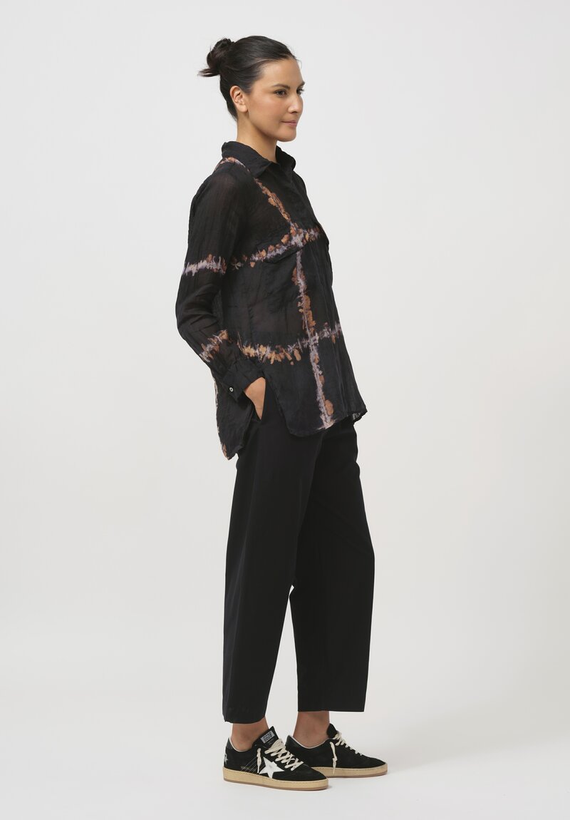 Gilda Midani Pattern-Dyed Linen Blind Shirt in Burning Black & Brown	