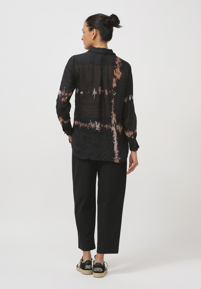 Gilda Midani Pattern-Dyed Linen Blind Shirt in Burning Black & Brown	