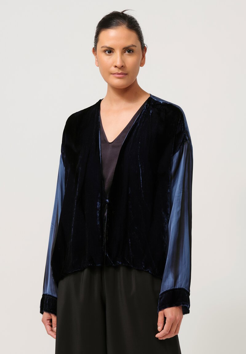 Gilda Midani Pattern-Dyed Velvet Gillet Jacket in Marble Last Blue