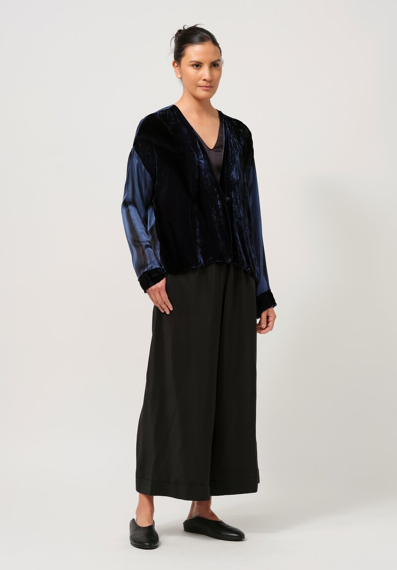 Gilda Midani Pattern-Dyed Velvet Gillet Jacket in Marble Last Blue