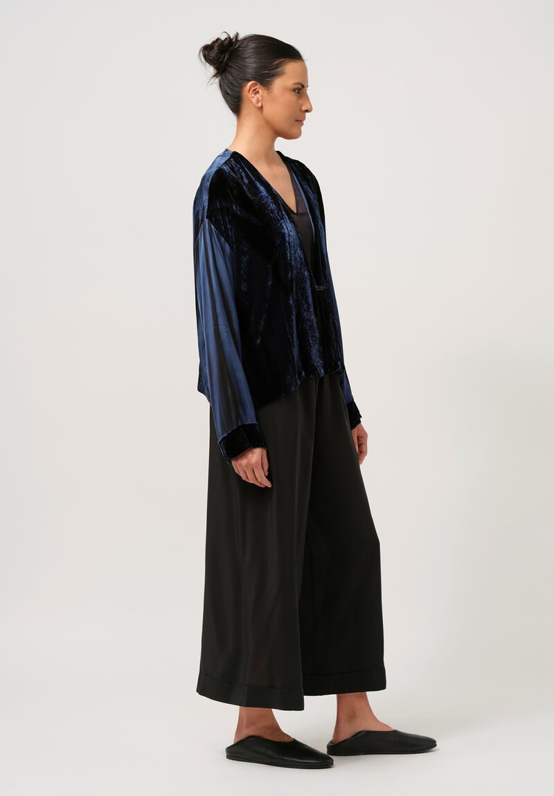 Gilda Midani Pattern-Dyed Velvet Gillet Jacket in Marble Last Blue