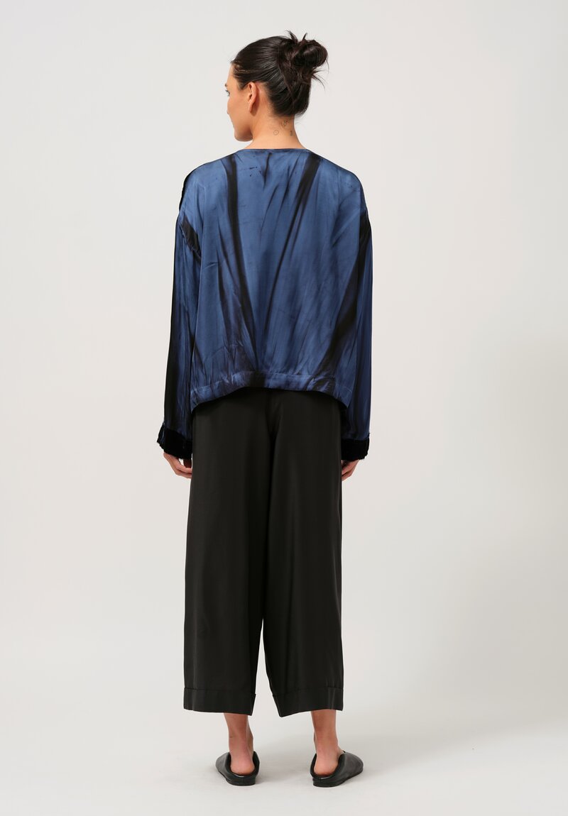 Gilda Midani Pattern-Dyed Velvet Gillet Jacket in Marble Last Blue