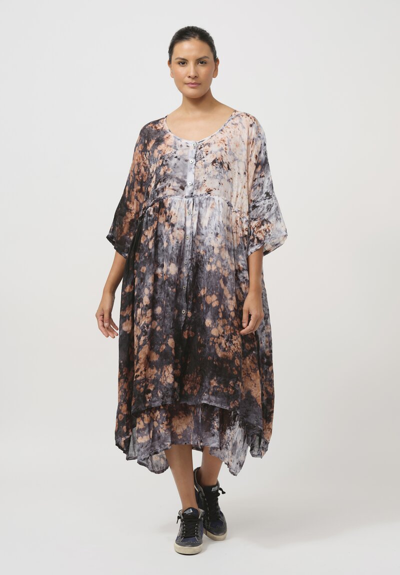 Gilda Midani Pattern-Dyed Linen Overdress in Deep Sea Black & Brown	