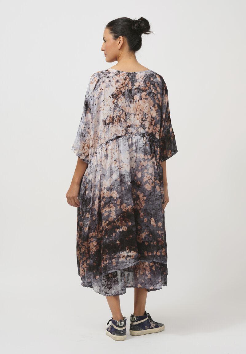 Gilda Midani Pattern-Dyed Linen Overdress in Deep Sea Black & Brown	