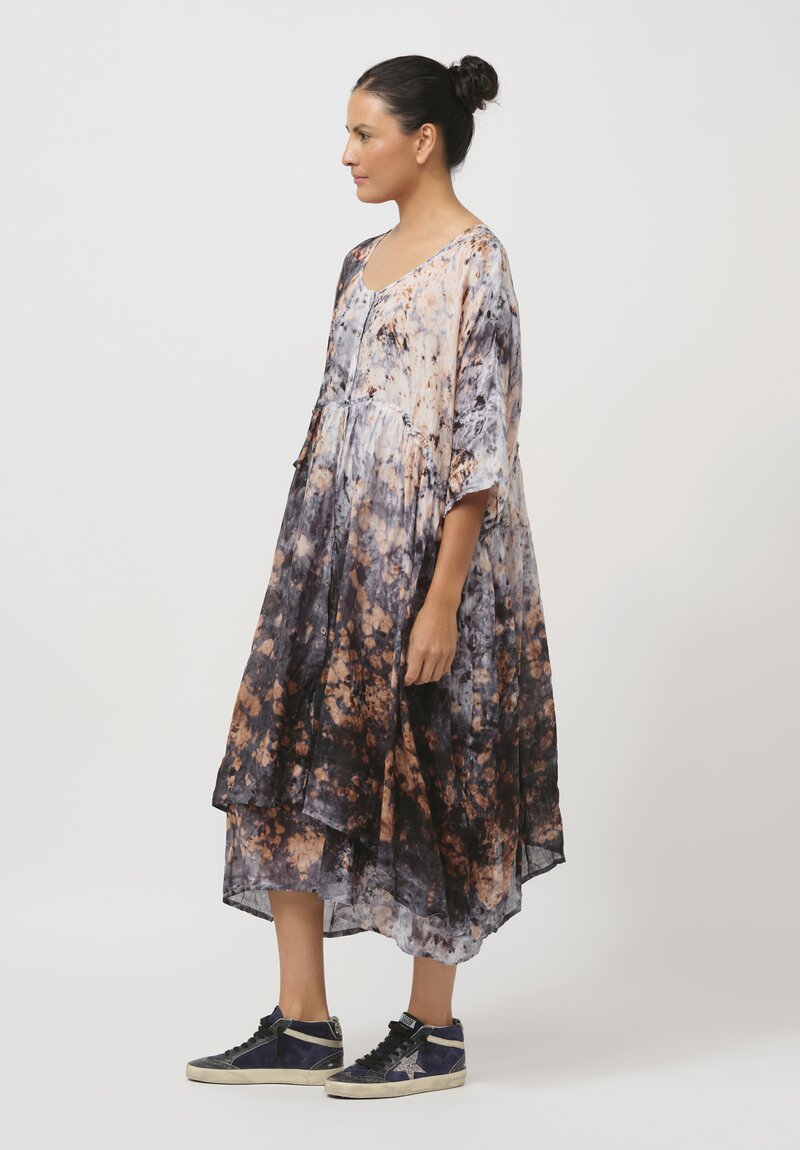 Gilda Midani Pattern-Dyed Linen Overdress in Deep Sea Black & Brown	