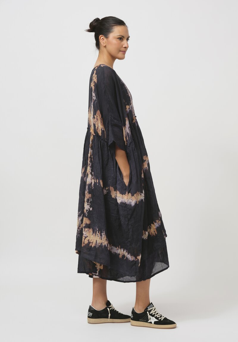 Gilda Midani Pattern-Dyed Linen Overdress in Burning Black & Brown	