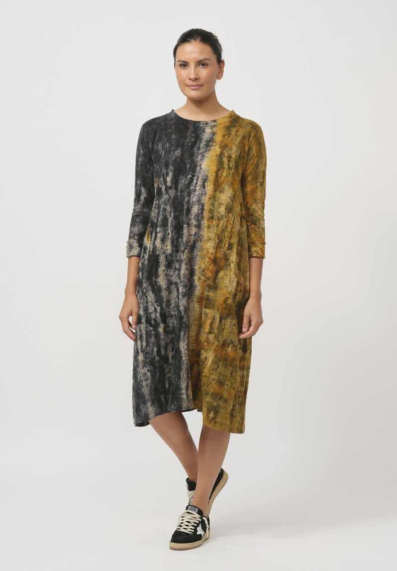 Gilda Midani Pattern-Dyed Long-Sleeve Maria Dress in Pixel Mustard Orange	