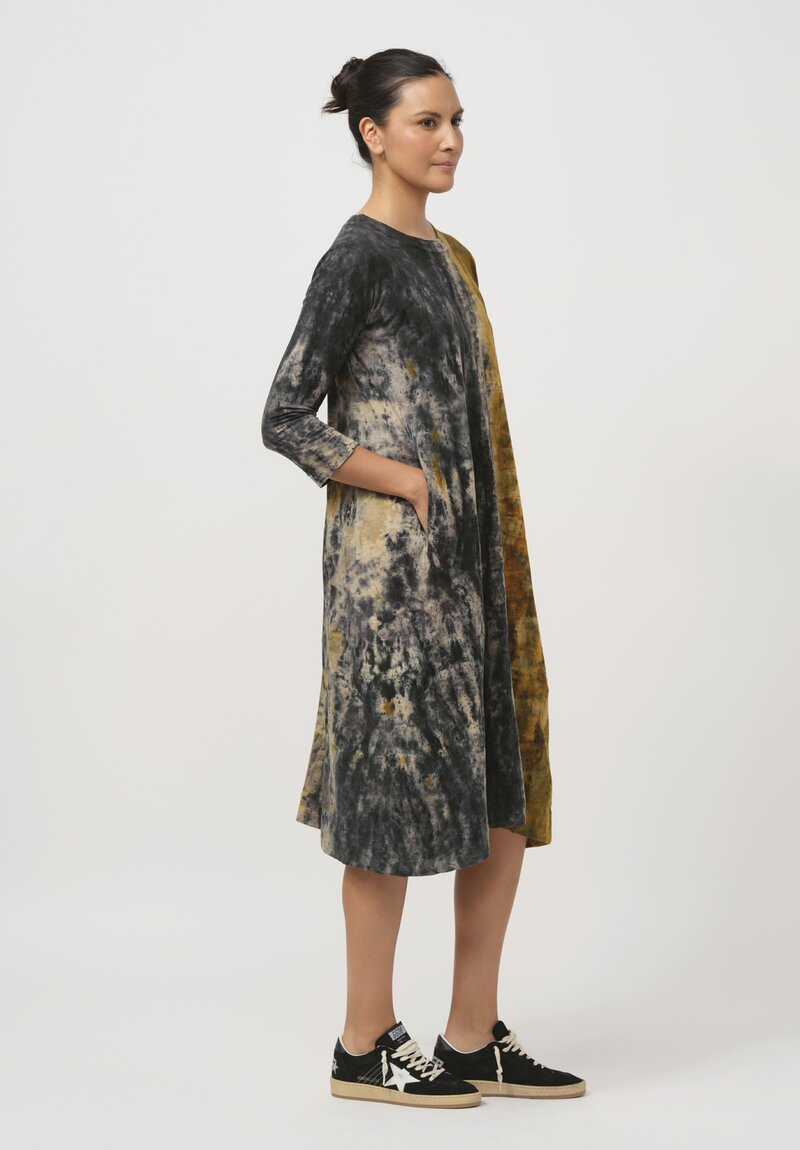 Gilda Midani Pattern-Dyed Long-Sleeve Maria Dress in Pixel Mustard Orange	