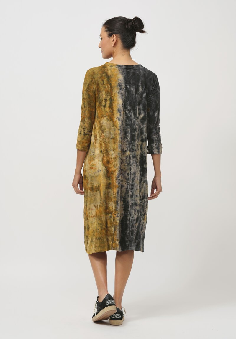 Gilda Midani Pattern-Dyed Long-Sleeve Maria Dress in Pixel Mustard Orange	