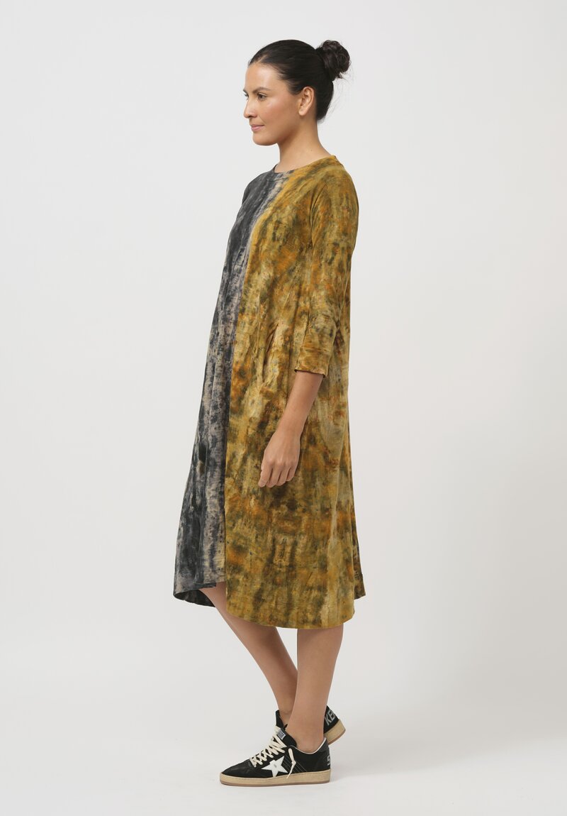 Gilda Midani Pattern-Dyed Long-Sleeve Maria Dress in Pixel Mustard Orange	