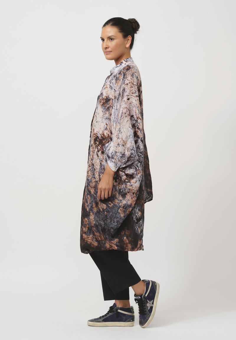 Gilda Midani Pattern-Dyed Linen Square Dress in Deep Sea Black & Brown	