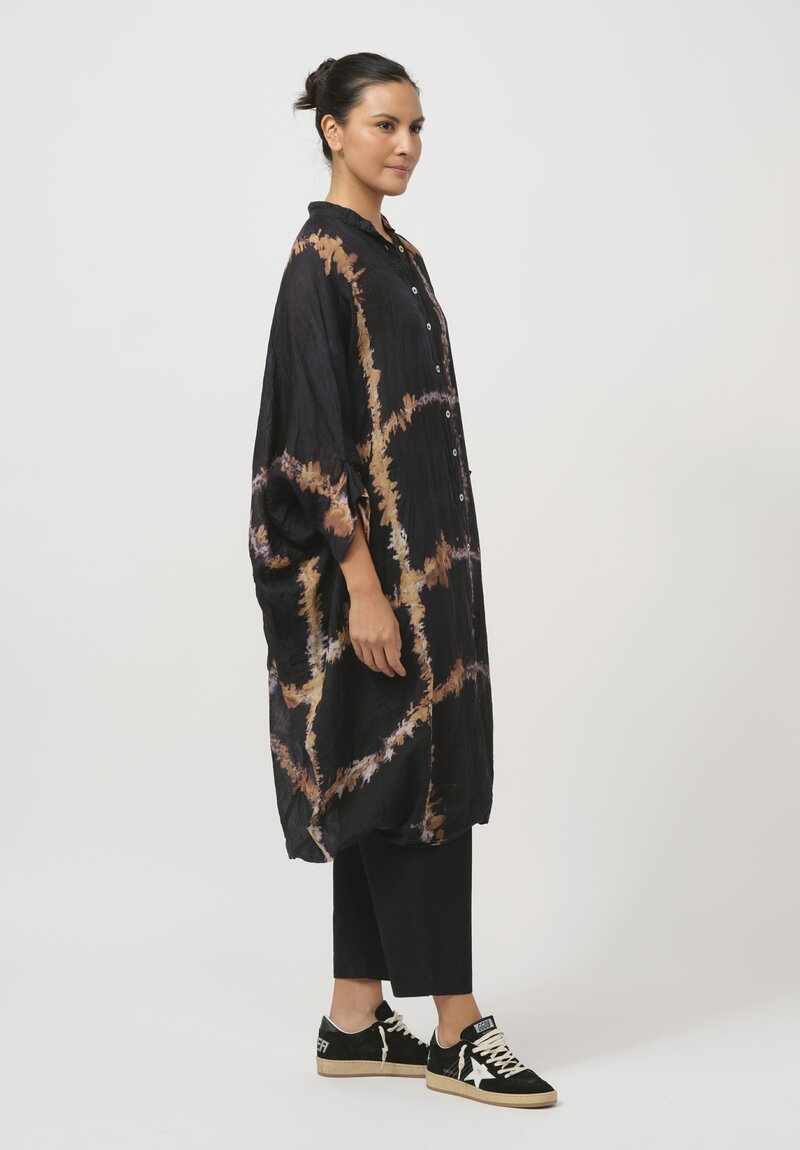 Gilda Midani Pattern-Dyed Linen Square Dress in Burning Black & Brown	