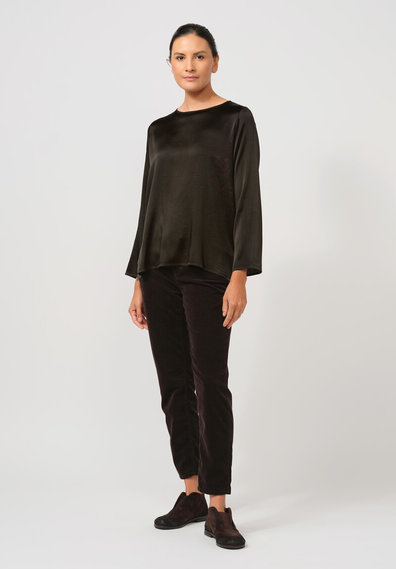 Avant Toi Hand Painted Silk Barchetta Top in Nero & Moss Green	