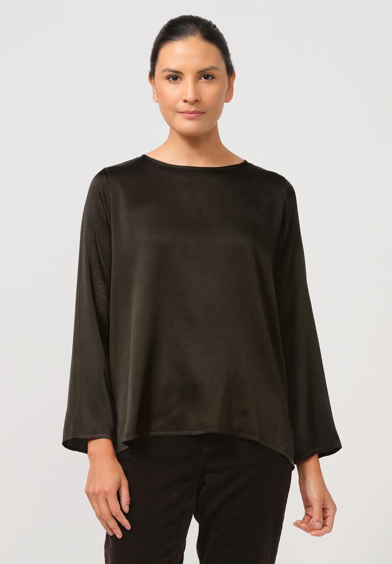 Avant Toi Hand Painted Silk Barchetta Top in Nero & Moss Green	