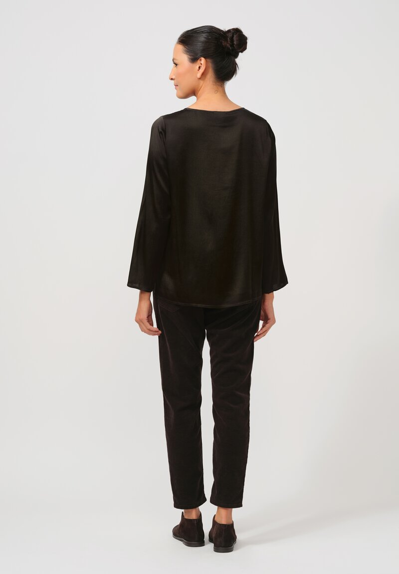 Avant Toi Hand Painted Silk Barchetta Top in Nero & Moss Green	