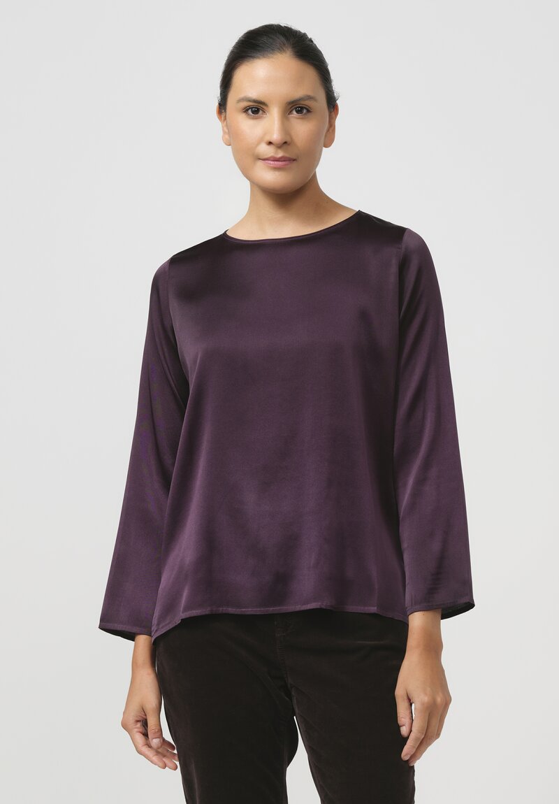 Avant Toi Hand Painted Silk Lunga Barchetta Top in Nero Mosto Purple	