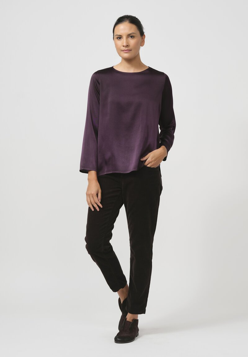 Avant Toi Hand Painted Silk Lunga Barchetta Top in Nero Mosto Purple	