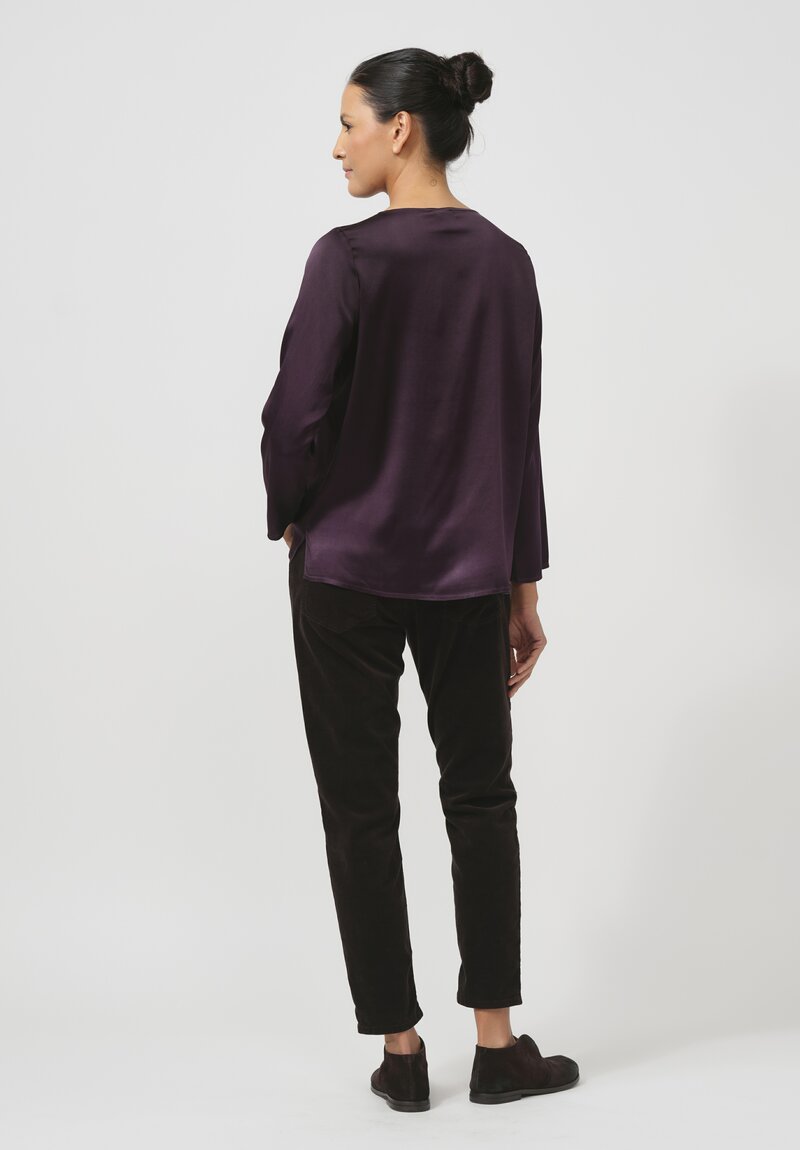 Avant Toi Hand Painted Silk Lunga Barchetta Top in Nero Mosto Purple	