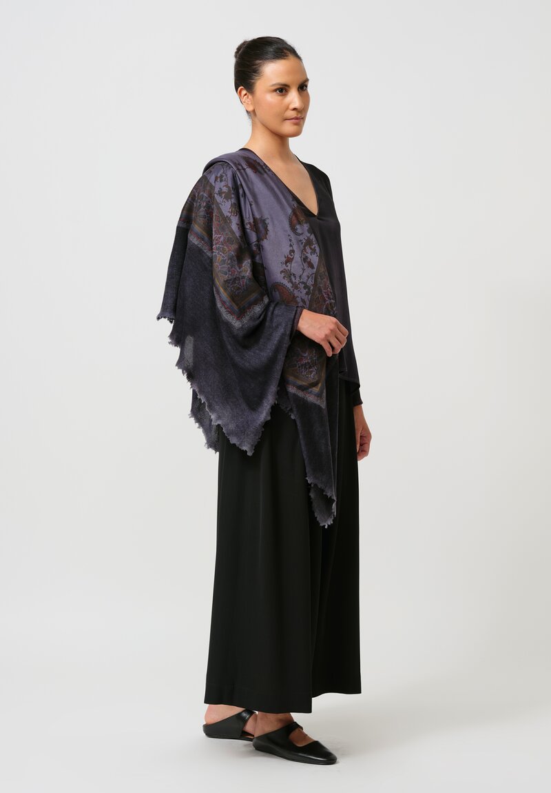 Avant Toi Hand-Painted Silk V-Neck Barchetta Top in Nero Black