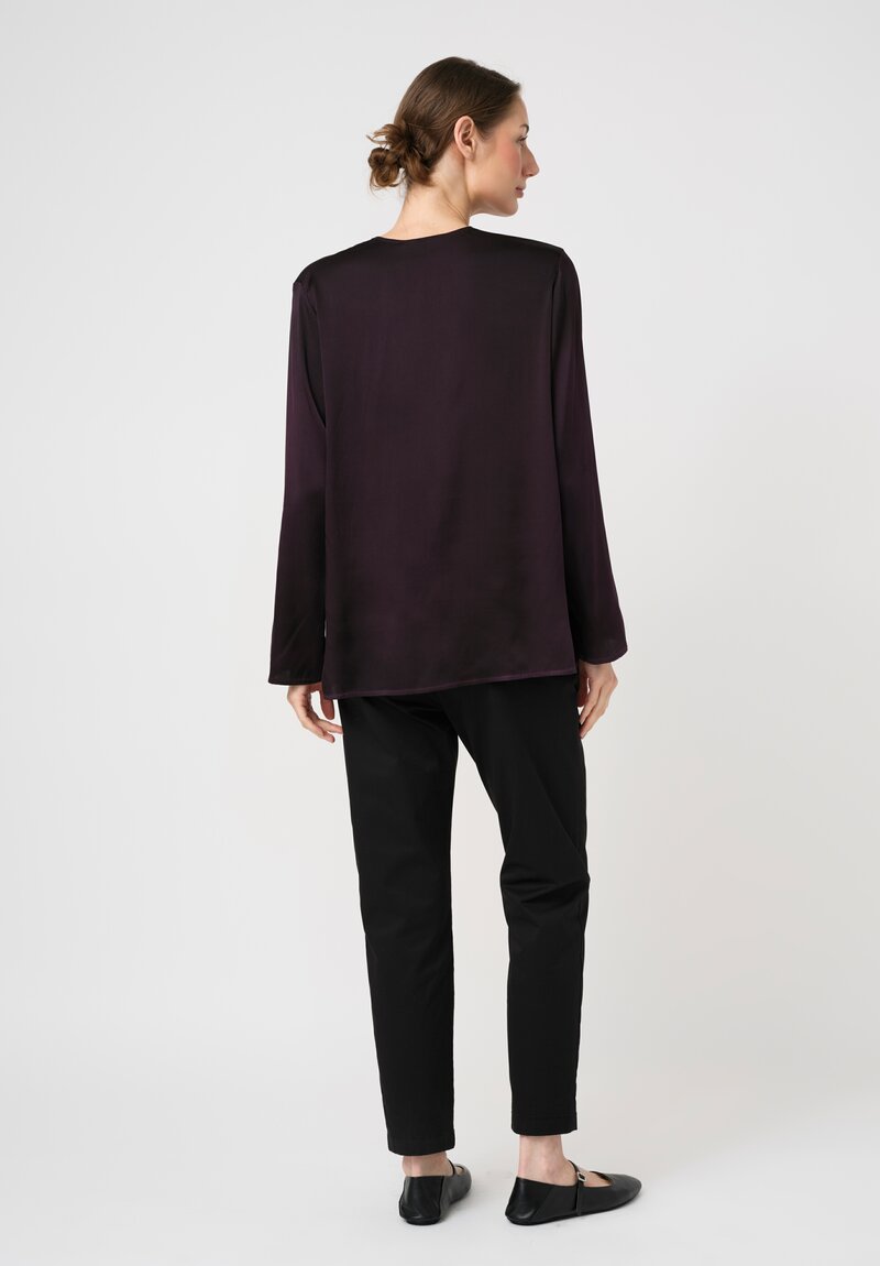 Avant Toi Hand-Painted Silk V-Neck Barchetta Top in Nero Mosto Purple	