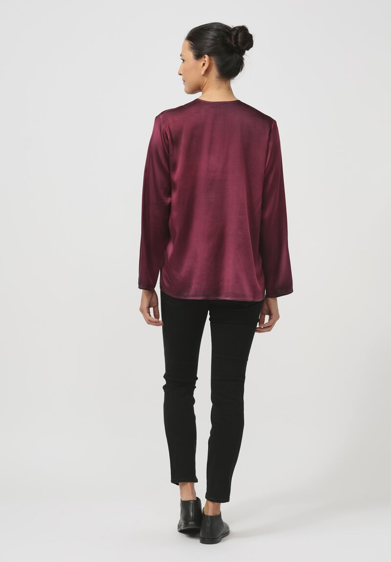 Avant Toi Hand-Painted Silk V-Neck Barchetta Top in Nero Wine Red	