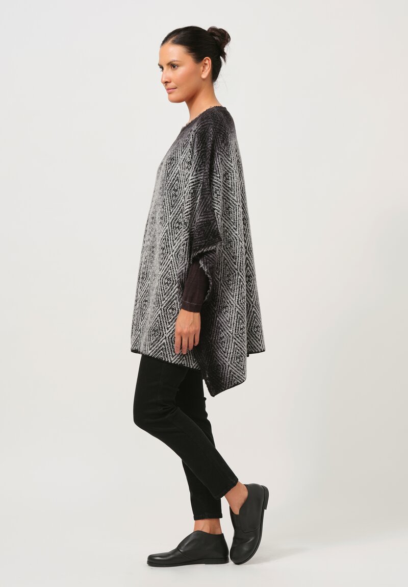 Avant Toi Hand-Painted Diamante Jacquard Poncho in Ombre Husky Grey	