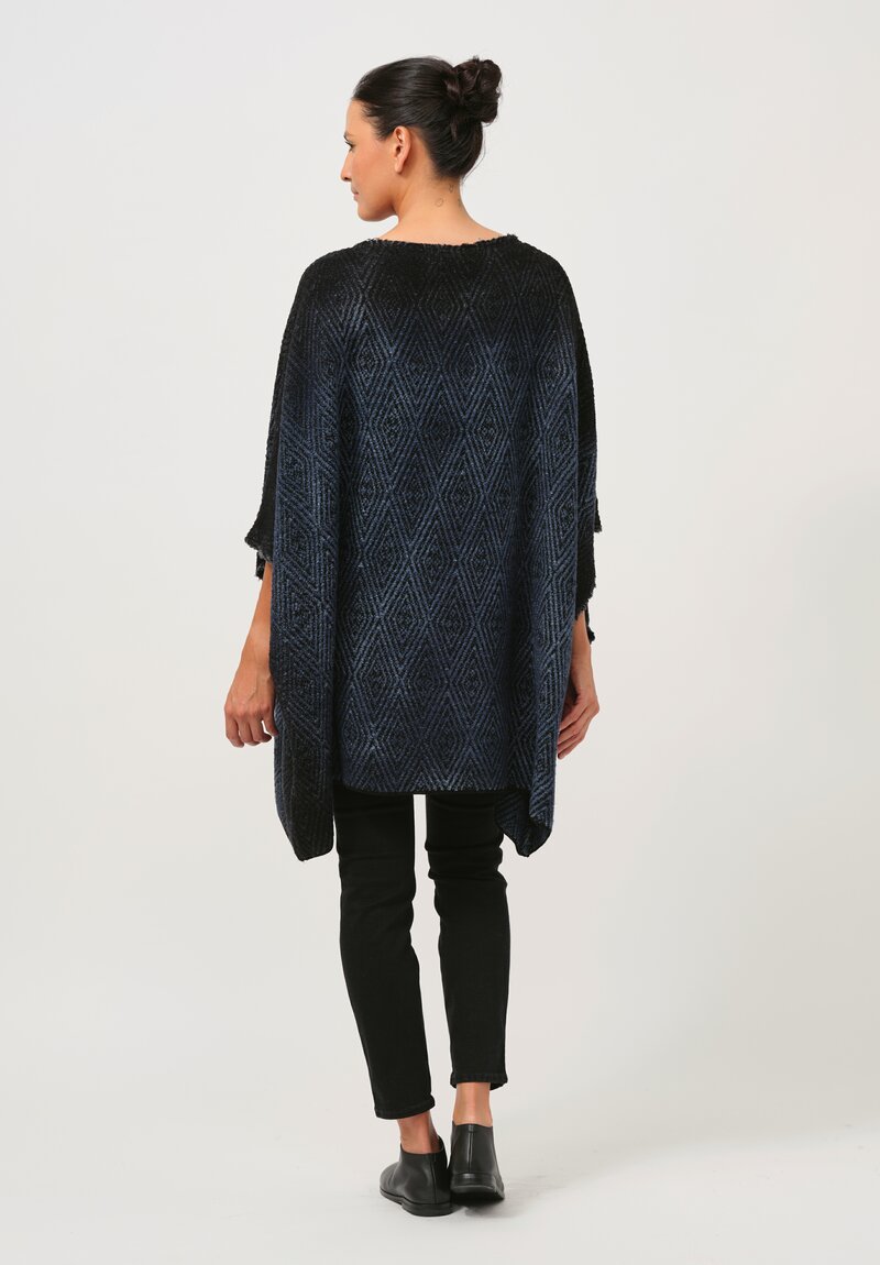 Avant Toi Hand-Painted Diamante Jacquard Poncho in Ombre Fiume Blue	