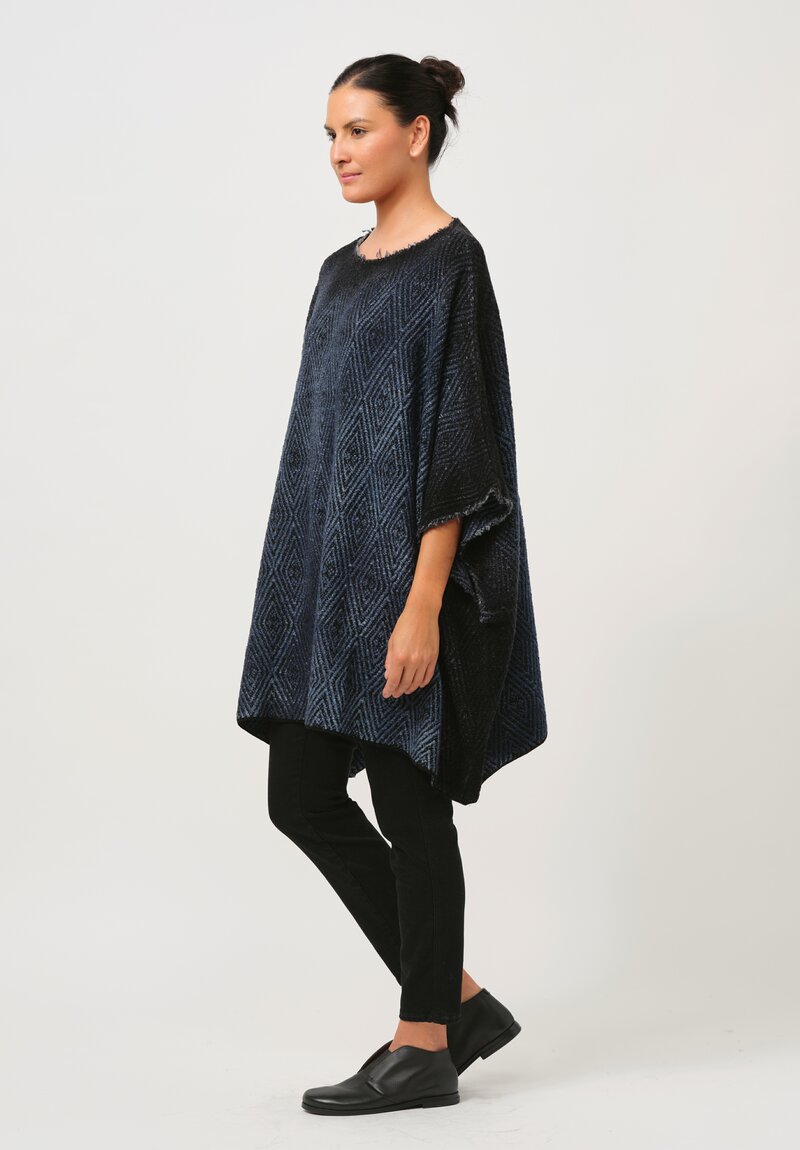 Avant Toi Hand-Painted Diamante Jacquard Poncho in Ombre Fiume Blue	