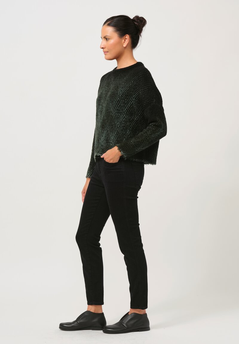 Avant Toi Hand-Painted Diamante Jacquard Pullover in Ombre Bosco Green	