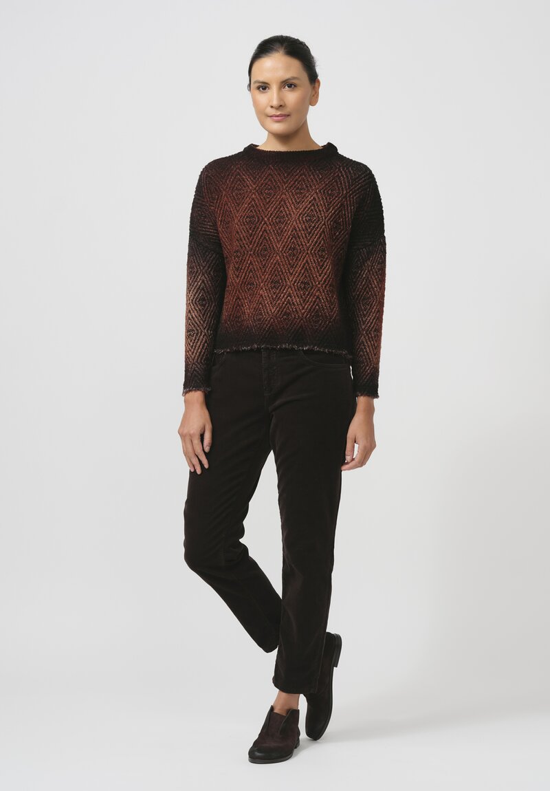 Avant Toi Hand-Painted Diamante Jacquard Pullover in Ombre Cuoio Brown	