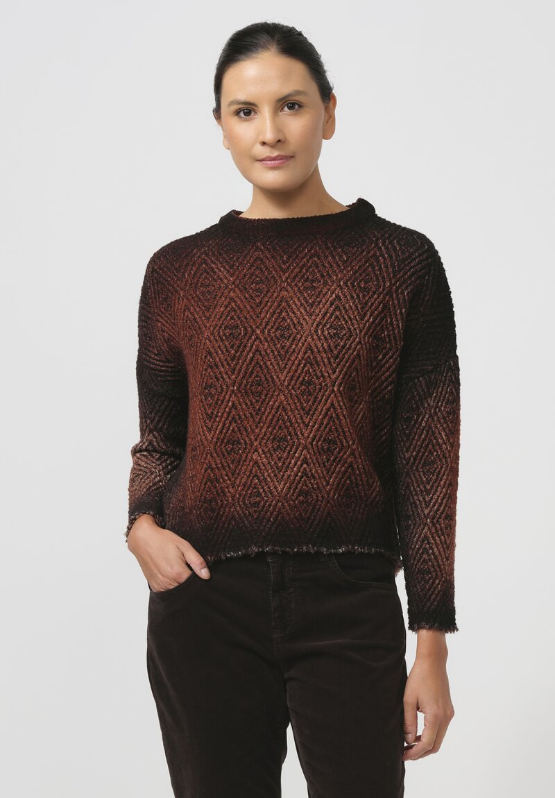 Avant Toi Hand-Painted Diamante Jacquard Pullover in Ombre Cuoio Brown	