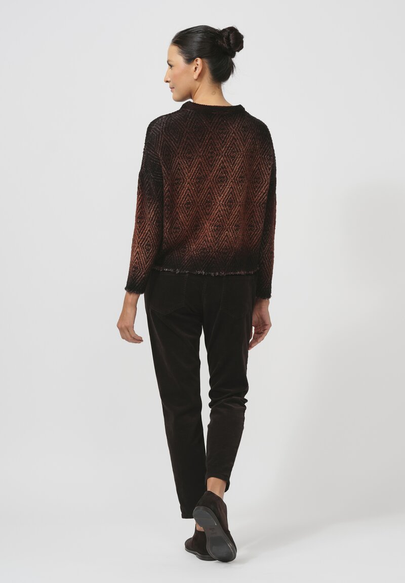 Avant Toi Hand-Painted Diamante Jacquard Pullover in Ombre Cuoio Brown	