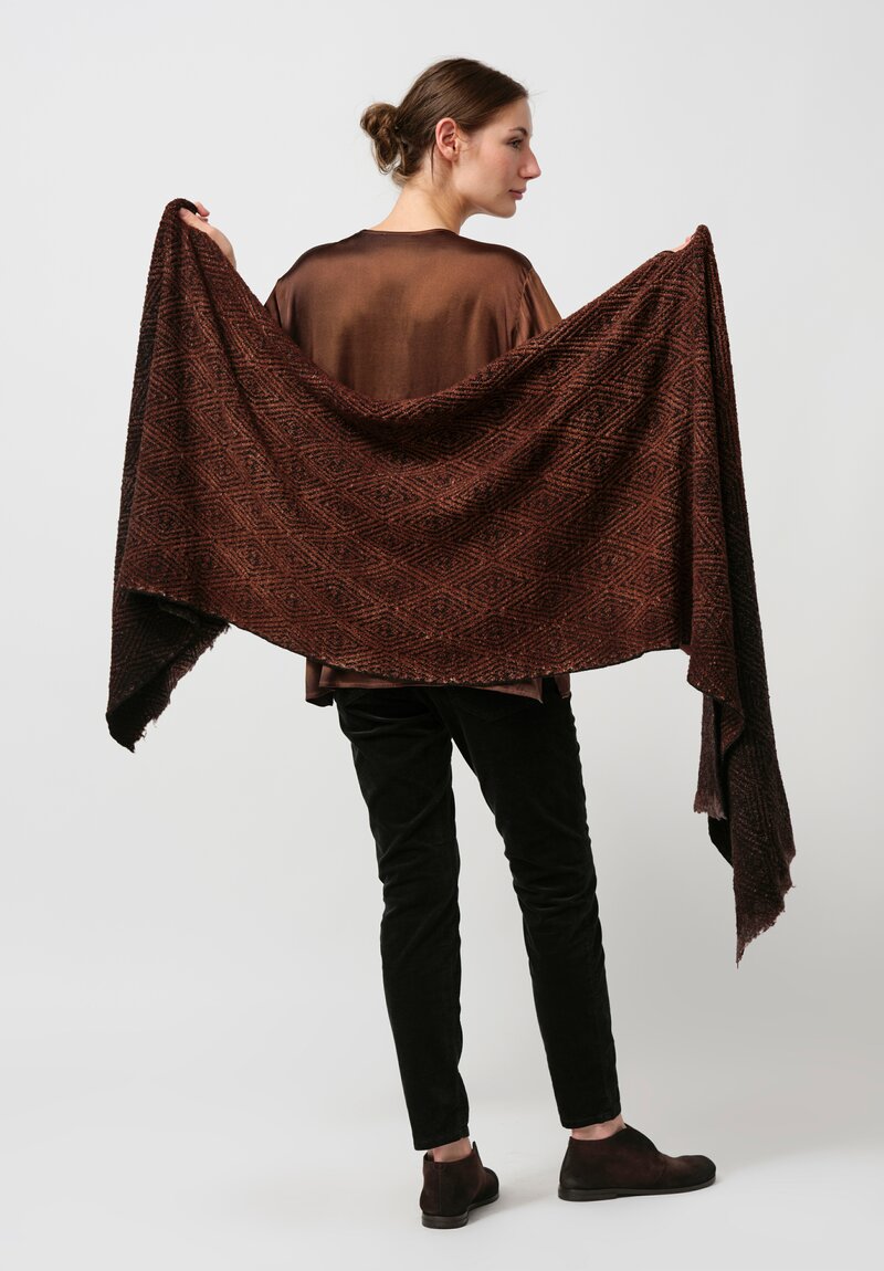 Avant Toi Hand-Painted Diamante Jacquard Scarf in Nero Brownie Brown	