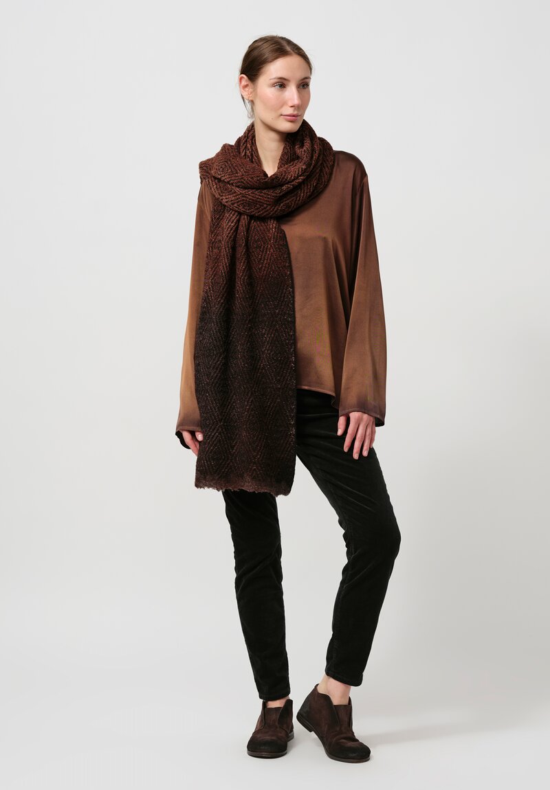 Avant Toi Hand-Painted Diamante Jacquard Scarf in Nero Brownie Brown	