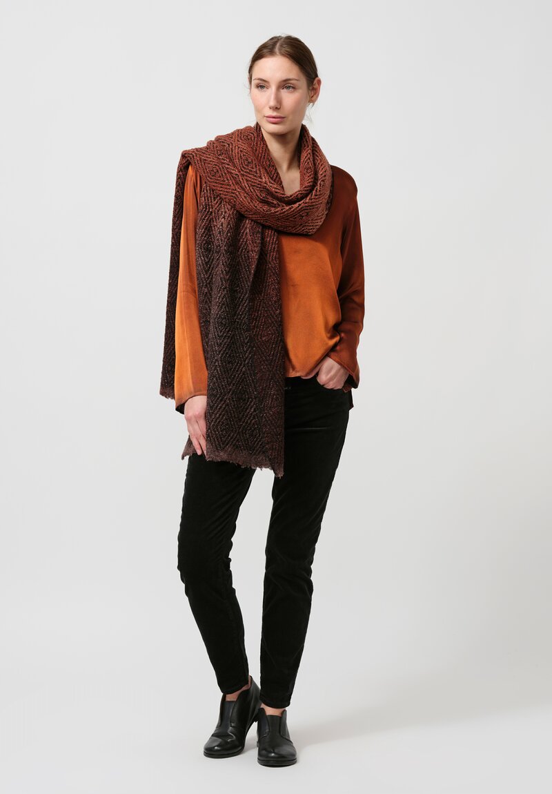 Avant Toi Hand-Painted Diamante Jacquard Scarf in Nero Cuoio Brown	